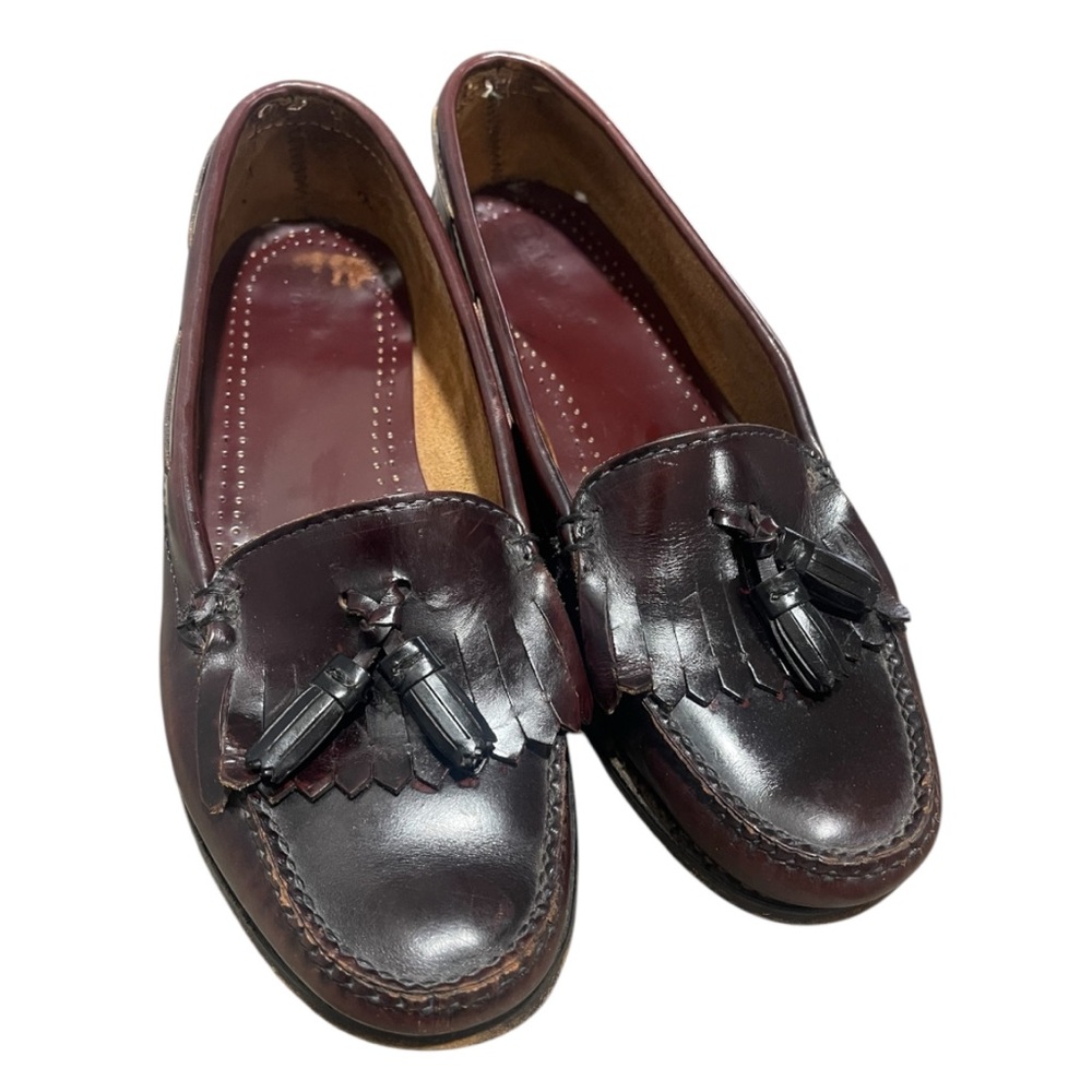 VTG LL BEAN Mens Burgundy Leather Penny Loafers Slip On